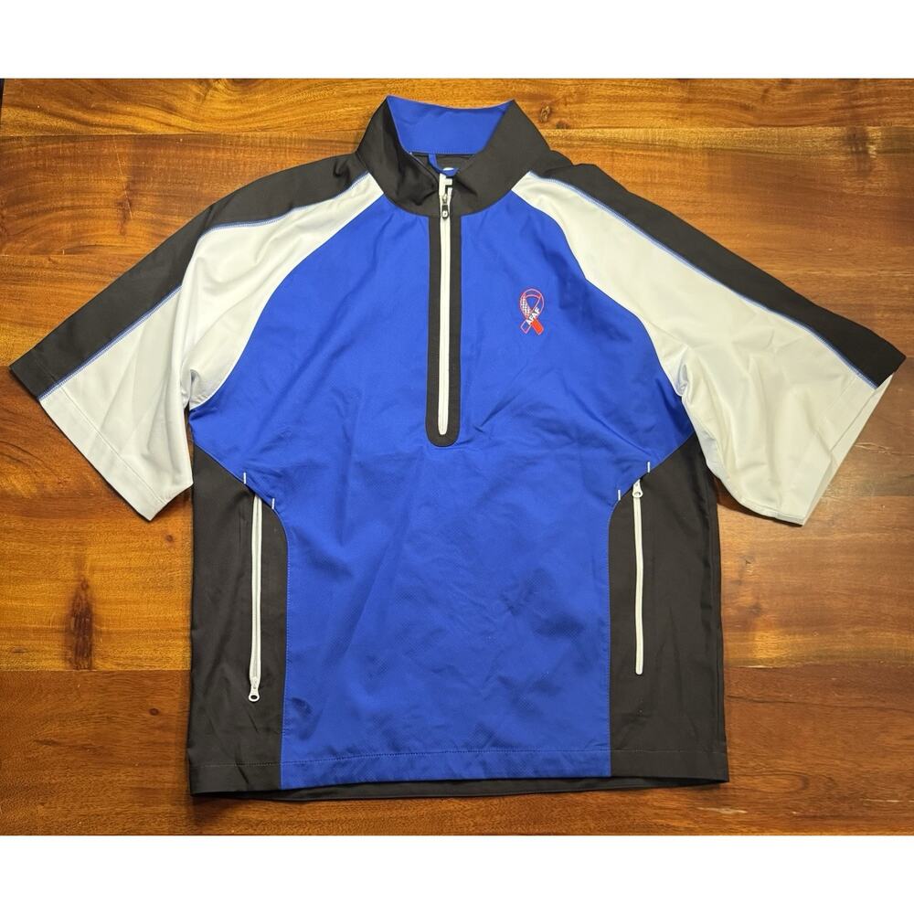Footjoy Jacket Mens Blue Black Sport Wind Shirt Windbreaker Short Sleeve Sz S